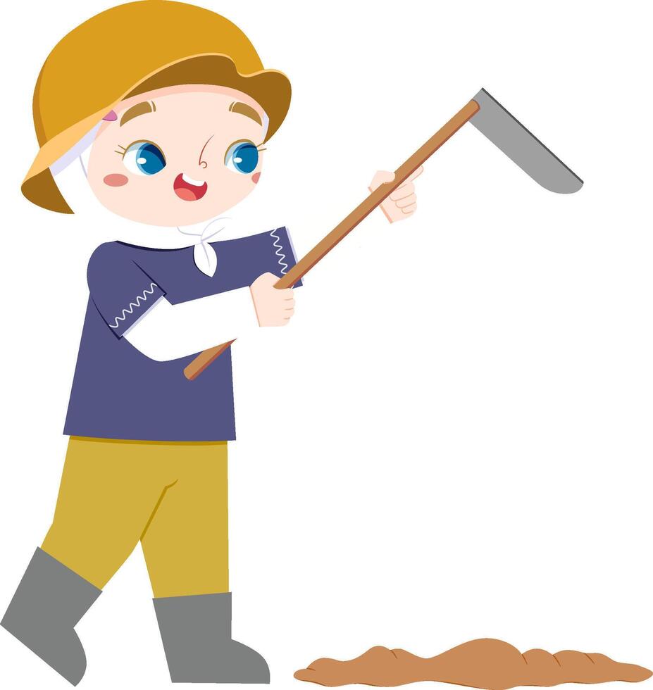 cute european girl in hijab hoeing the ground vector