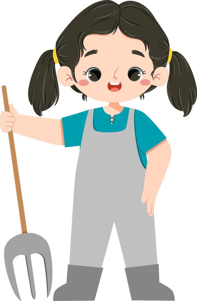 Cute Farm Girl with Pitchfork for Education Kids vector
