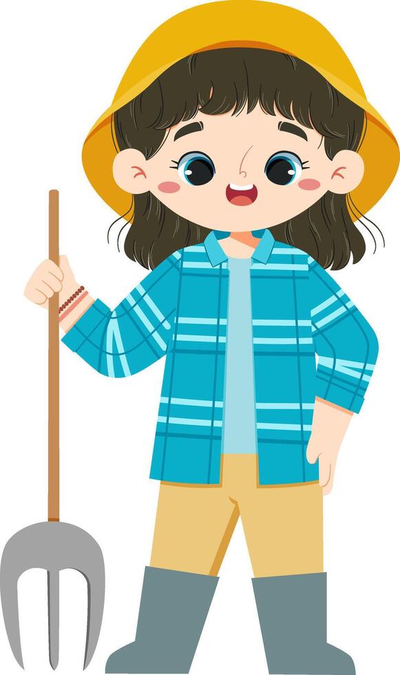 Cute Asian Girl with Pitchfork for Education Kids vector