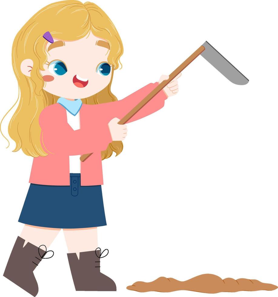 cute european girl hoeing the ground vector