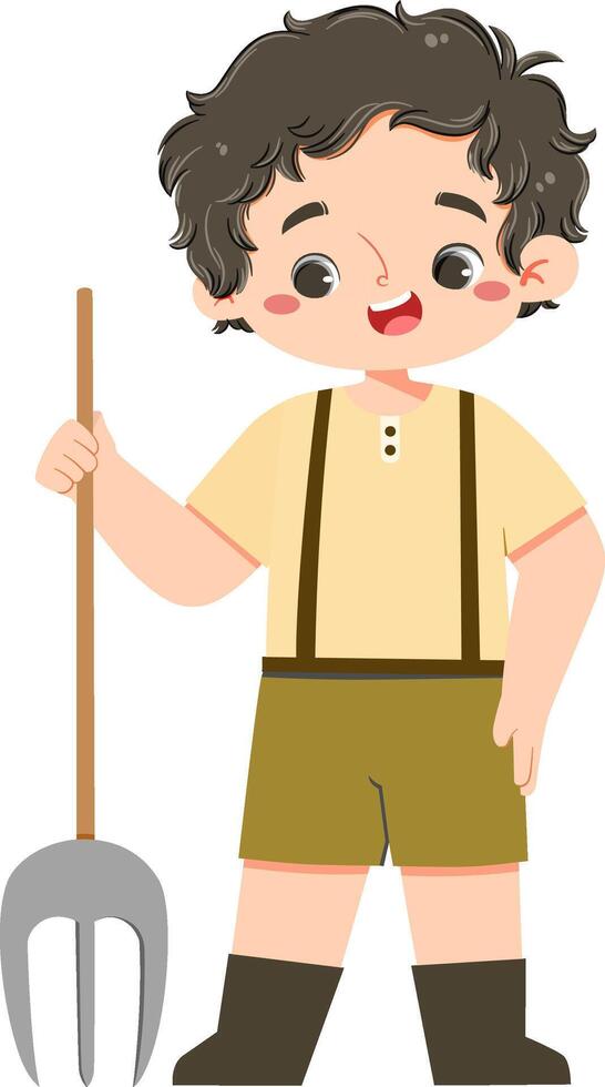 Cute Asian Boy with Pitchfork for Education Kids vector