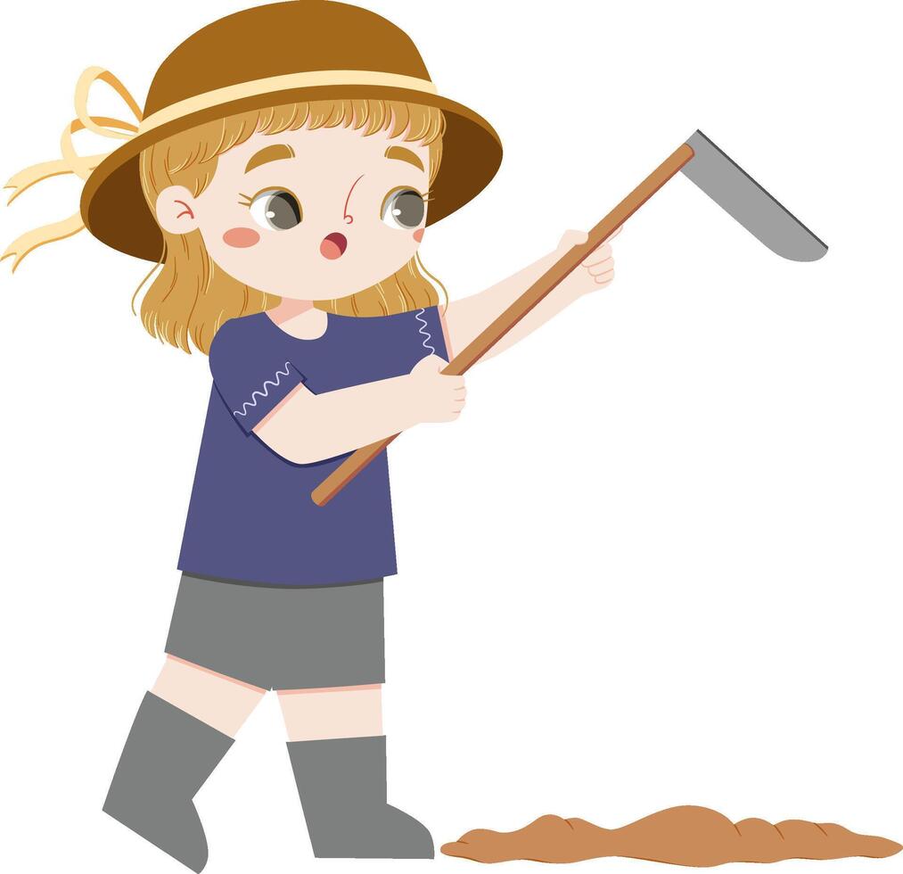 adorable european girl hoeing the ground vector