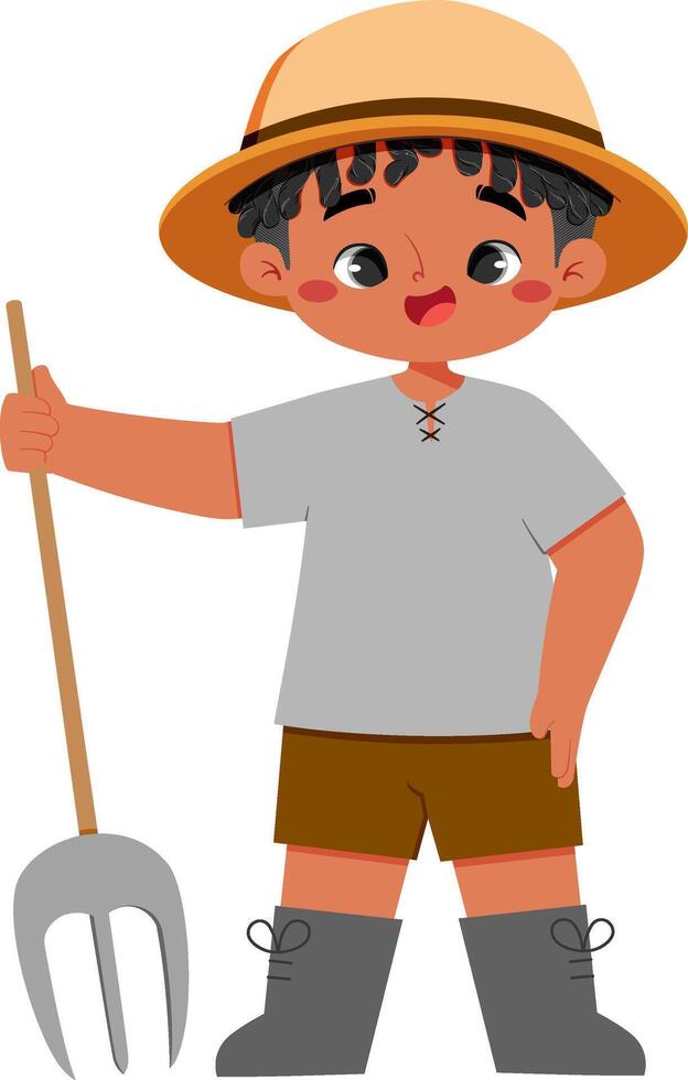 Cute African Boy with Pitchfork for Education Kids vector