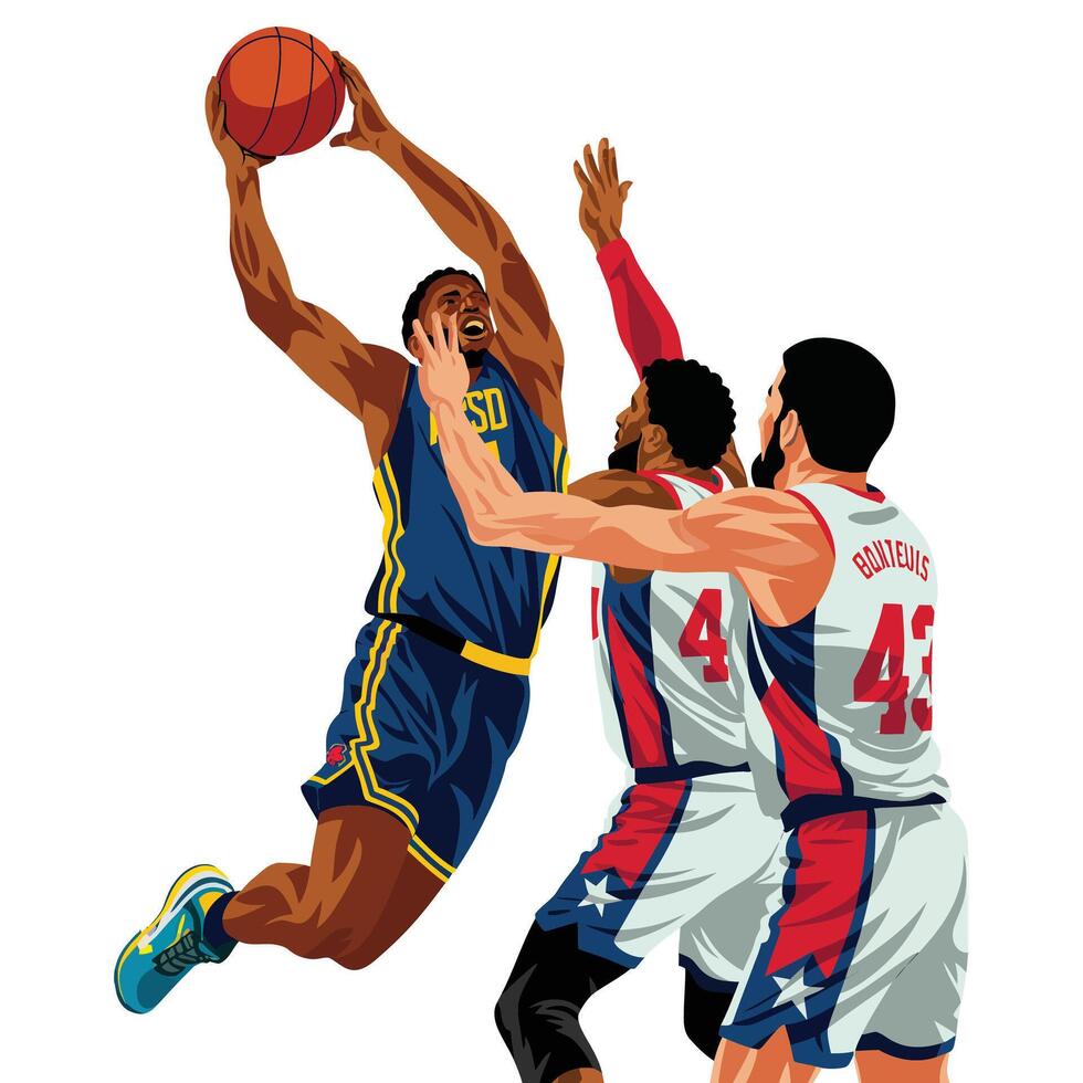 A basketball player is trying to block the ball vector
