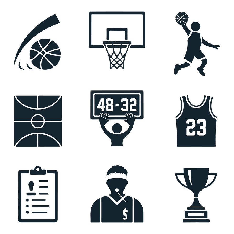 Flat Basketball Icons Set - Clean and Modern. vector