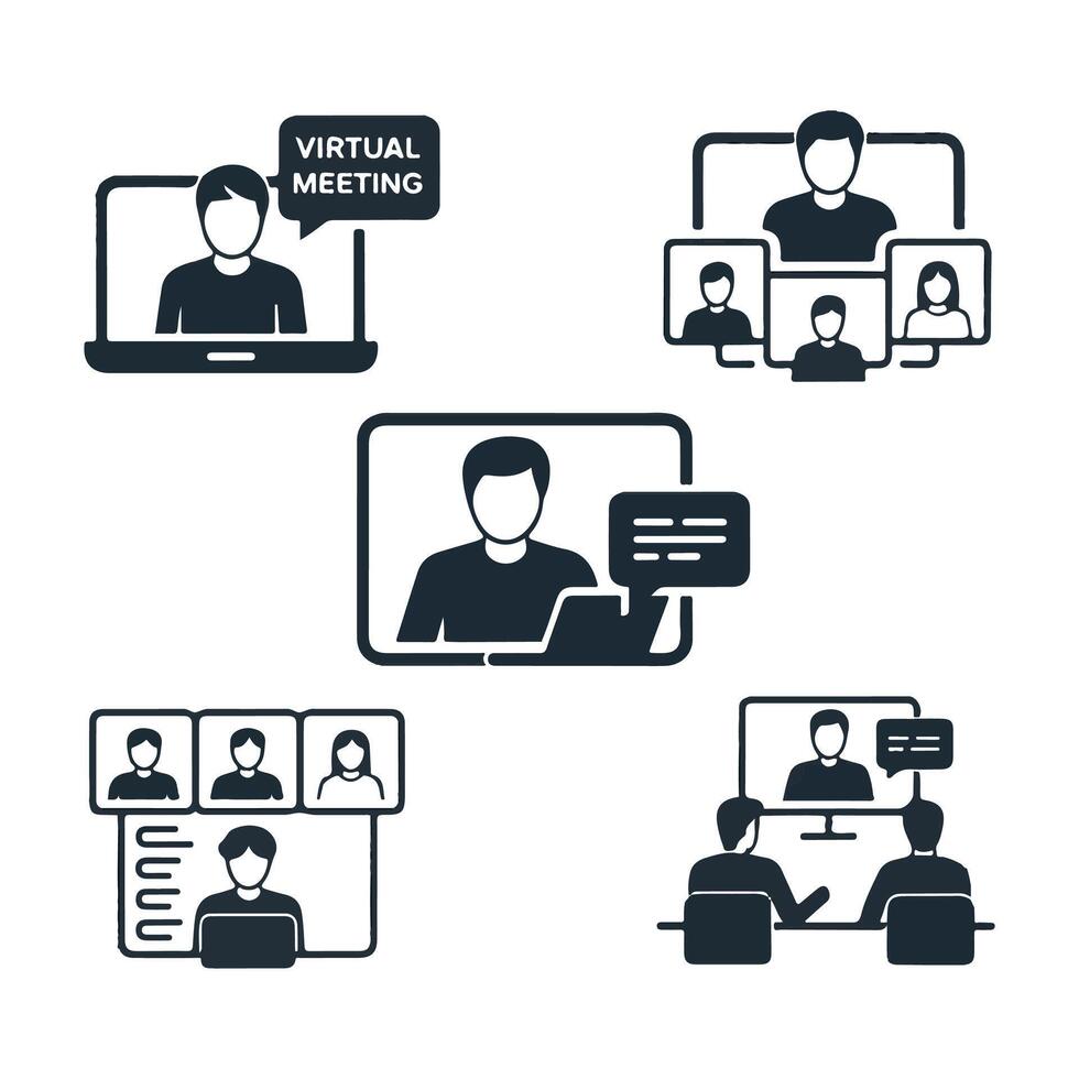Flat conference Call Icons for Virtual Meetings. vector
