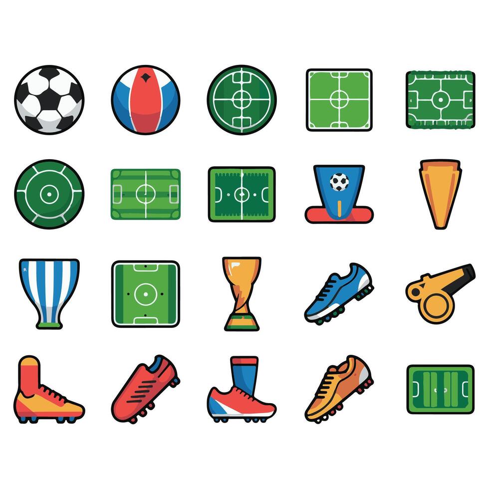 Flat Soccer and Football Icon Set. vector