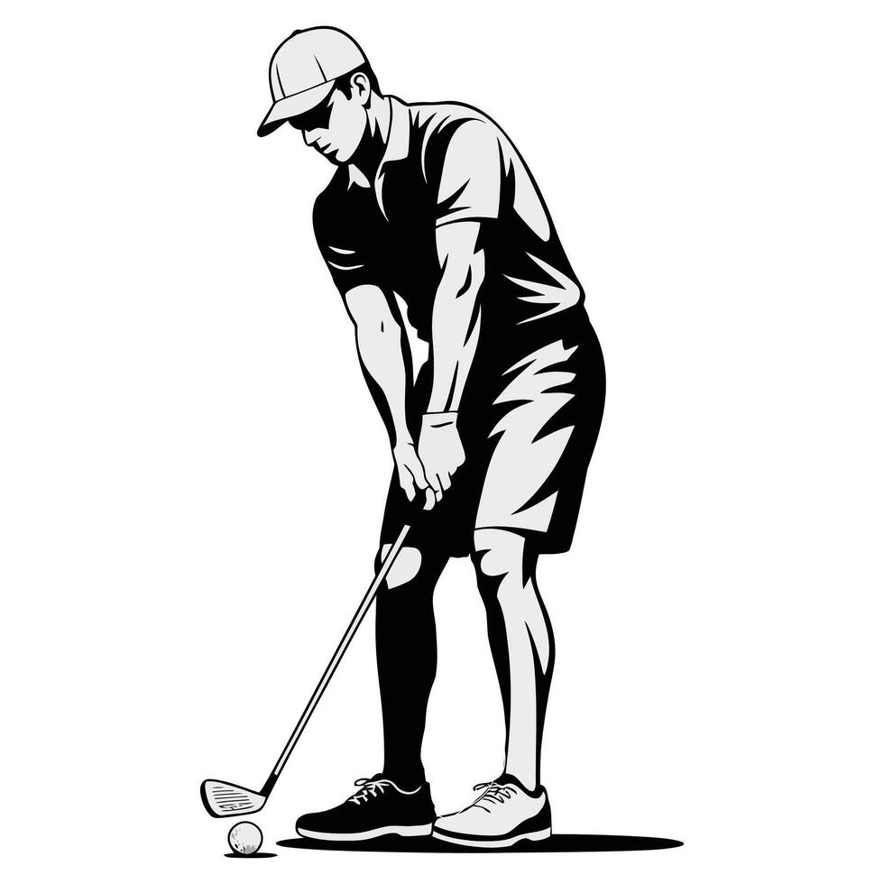Golf player in black and white silhouette vector