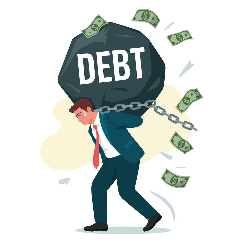 A man carrying a rock with the word debt on it vector