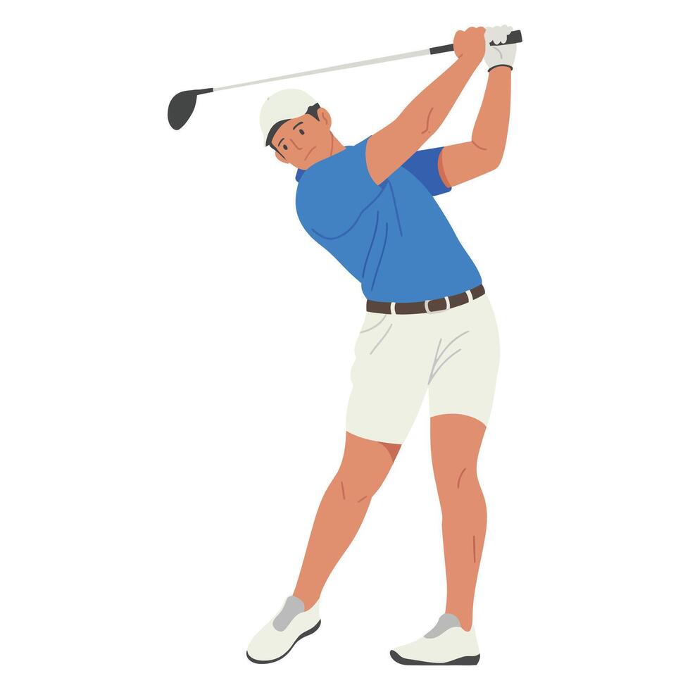 Flat Style Golfer Swing Illustration on White Background. vector