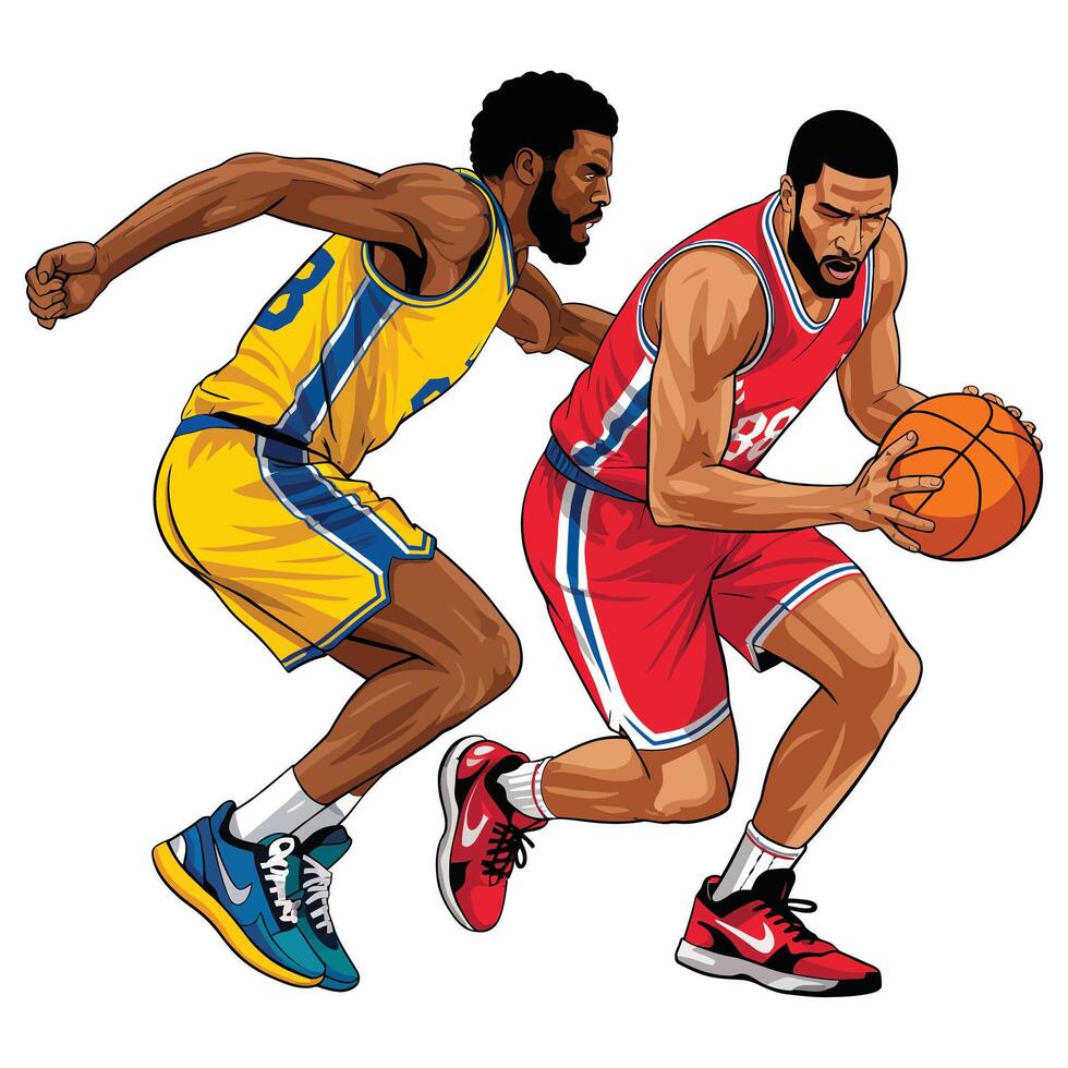 Two basketball players are running together vector