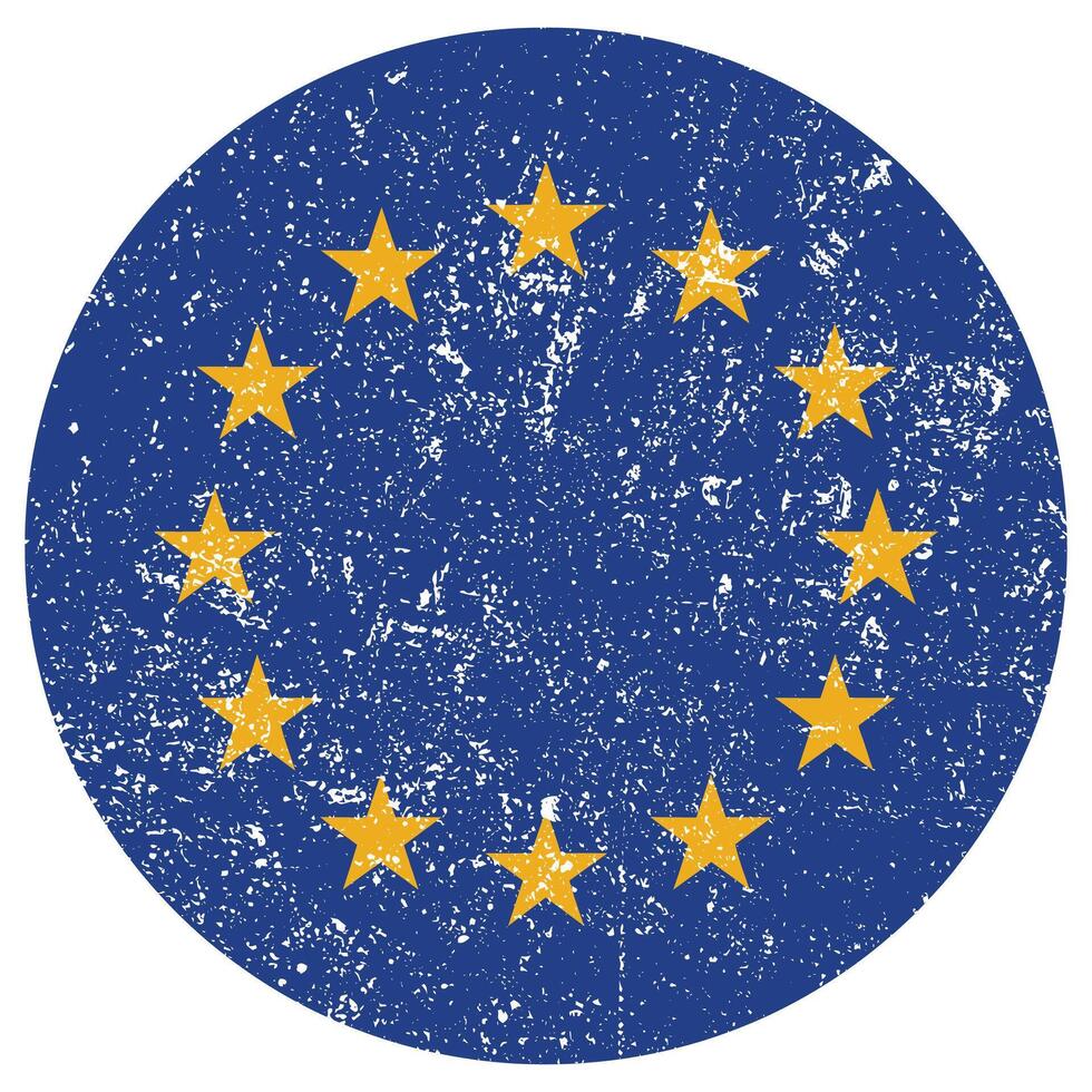 Grunge Circular European Union Flag Icon. Distressed EU Flag in Round Badge Style vector