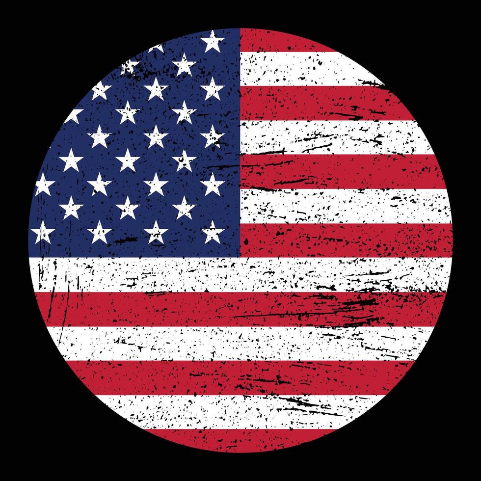 Grunge USA Flag Circle Emblem. Distressed American Flag in Round Badge Design vector
