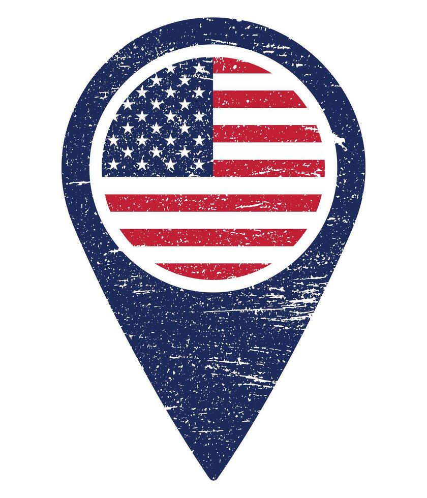 USA Flag Map Pin Grunge Icon. Grunge Style USA Location Marker vector