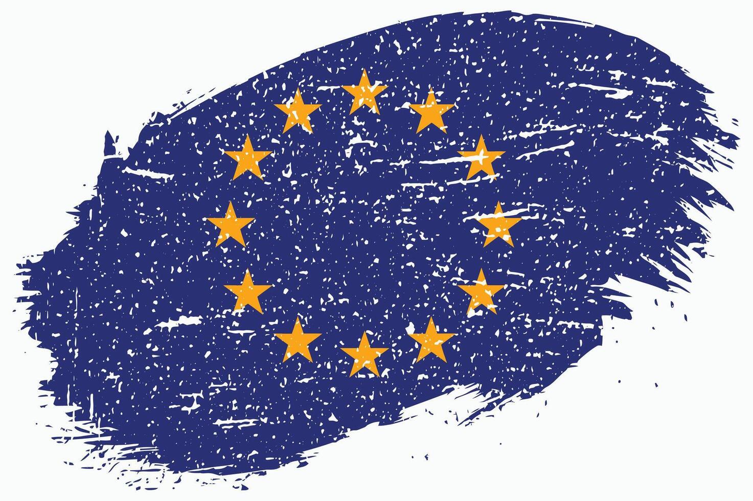 Grunge Brush Stroke European Union Flag Design. Distressed EU Flag with Paint Texture and Yellow Stars vector