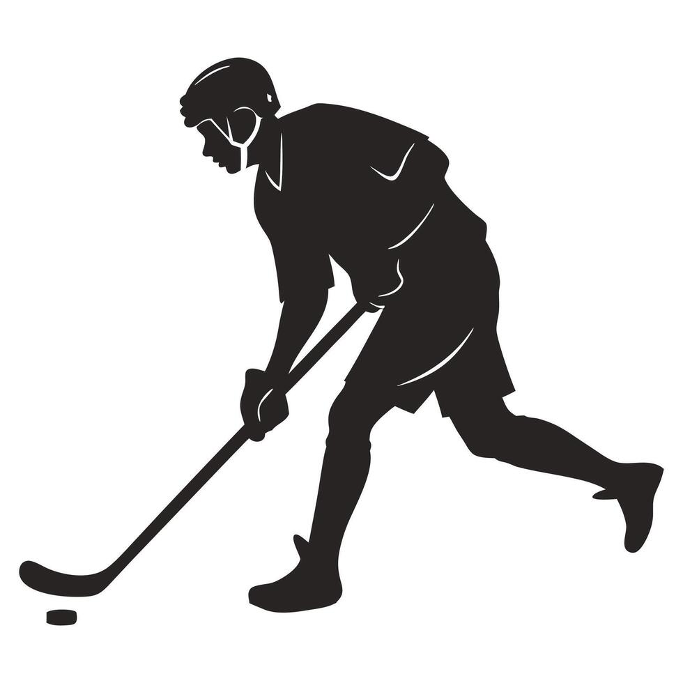 A silhouette of a man playing hockey vector