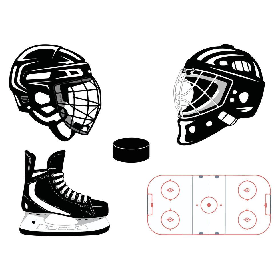 Flat Ice Hockey Icons Set. vector