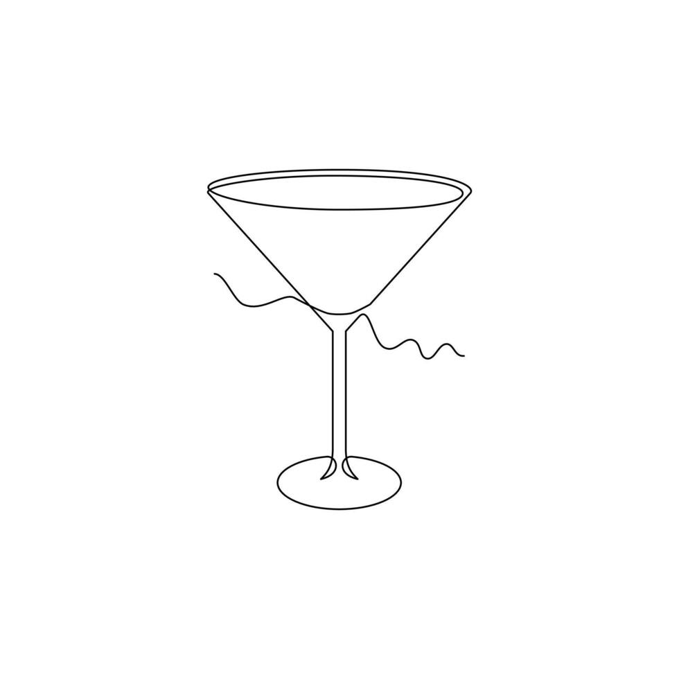 one line art Martini Glass illustration. line art, one continuous line, simple, hand drawn and sketch style. for icons, symbols, signs or logos vector