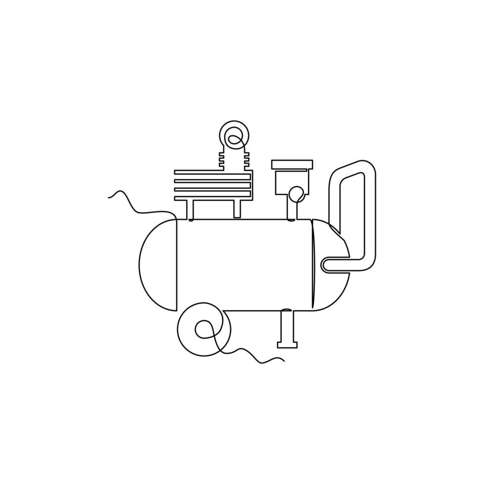 one line art Air Compressor illustration. line art, one continuous line, simple, hand drawn and sketch style. for icons, symbols, signs or logos vector