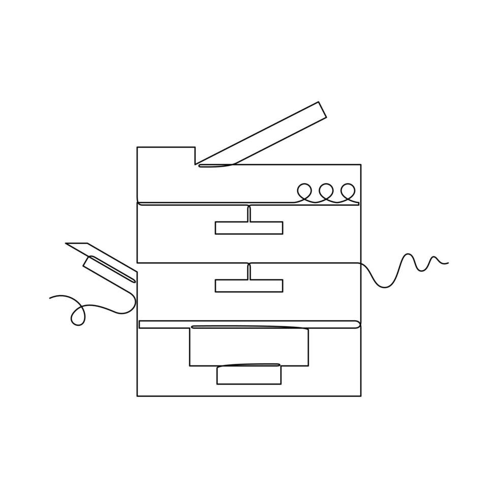 one line art photocopier illustration. line art, one continuous line, simple, hand drawn and sketch style. for icons, symbols, signs or logos vector