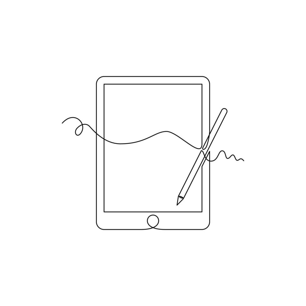 one line art Tablet illustration. line art, one continuous line, simple, hand drawn and sketch style. for icons, symbols, signs or logos vector