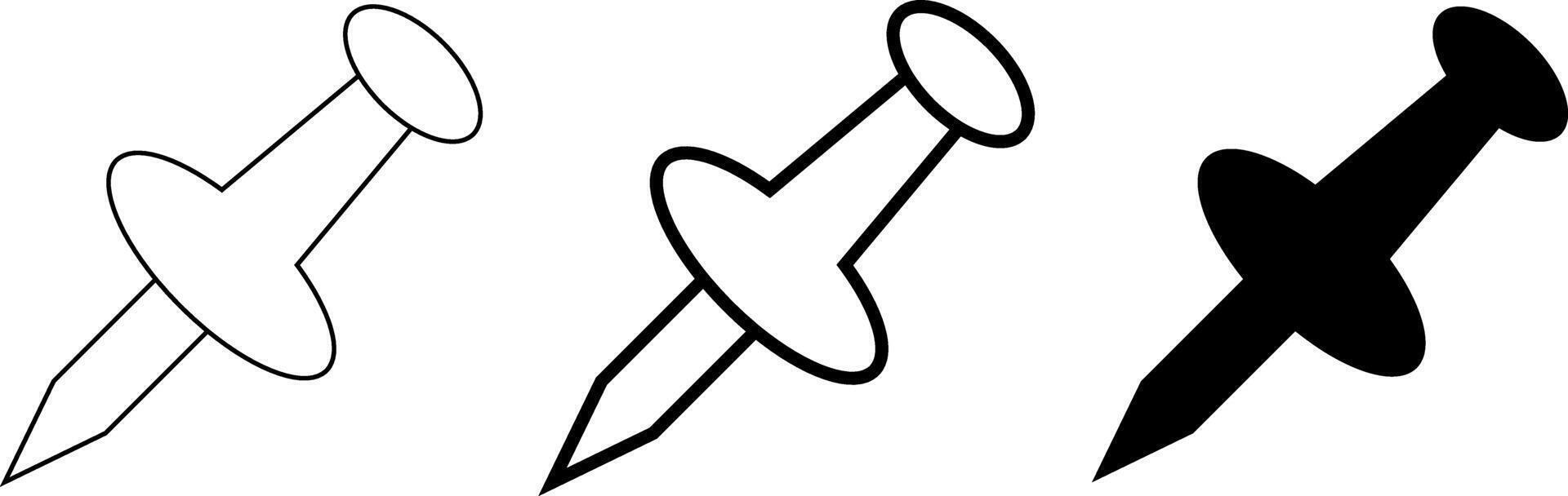 push pin icon set. stationery office supplies. paper notice vector