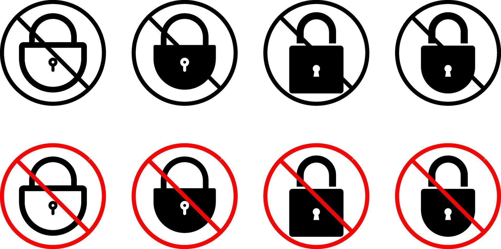 no locked icon set. Password protected. warming sign. Security shield symbols vector