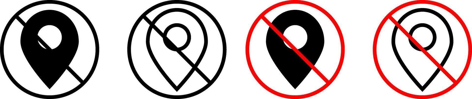 disable location icon set. Invalid location sign. Prohibited locations symbols vector