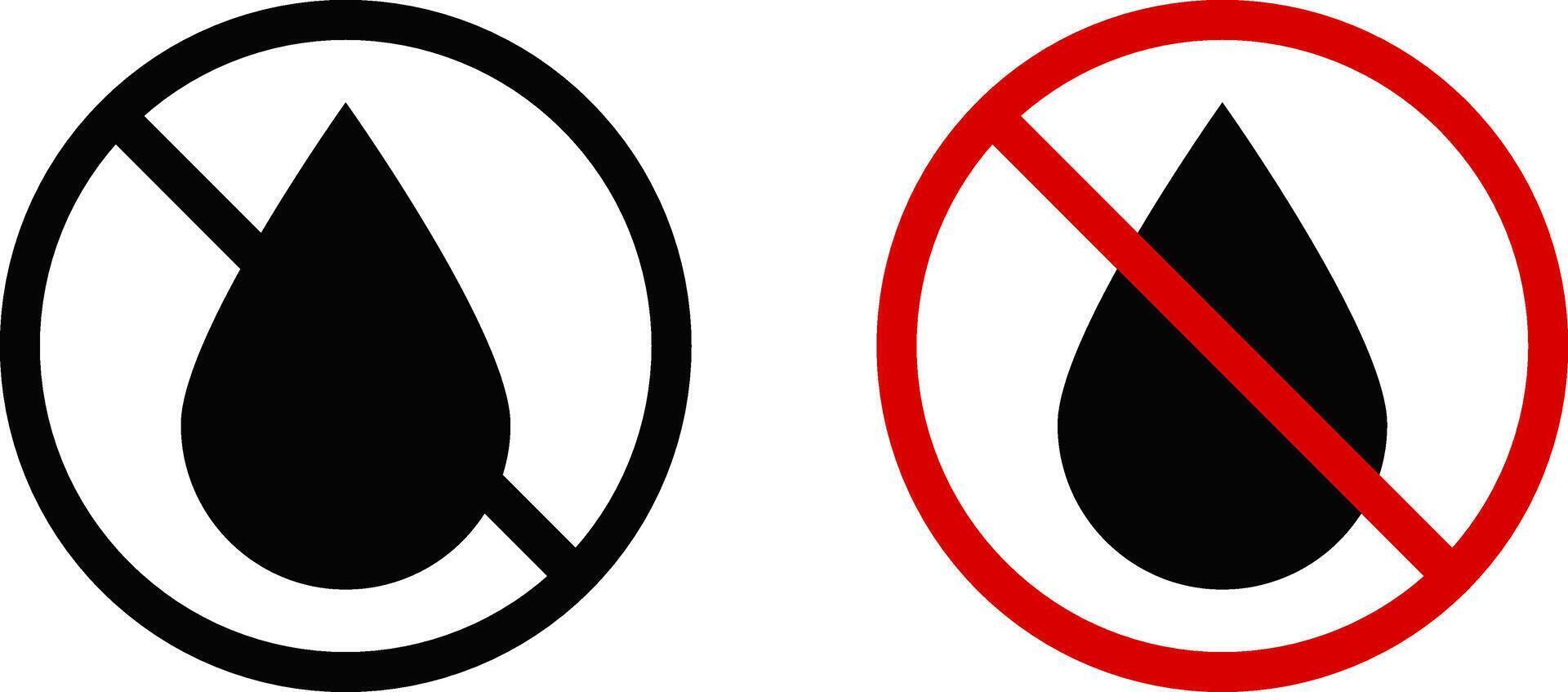 No water icon. Prohibition sign. indicating non potable water. Liquids are prohibited. waterproof warning icons. vector