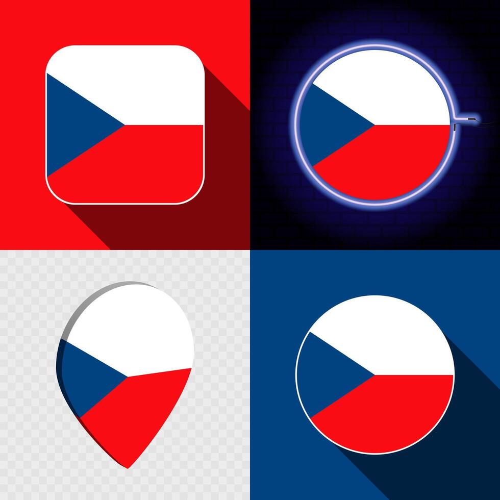 Set of modern icons with the national flag of Czech Republic. vector