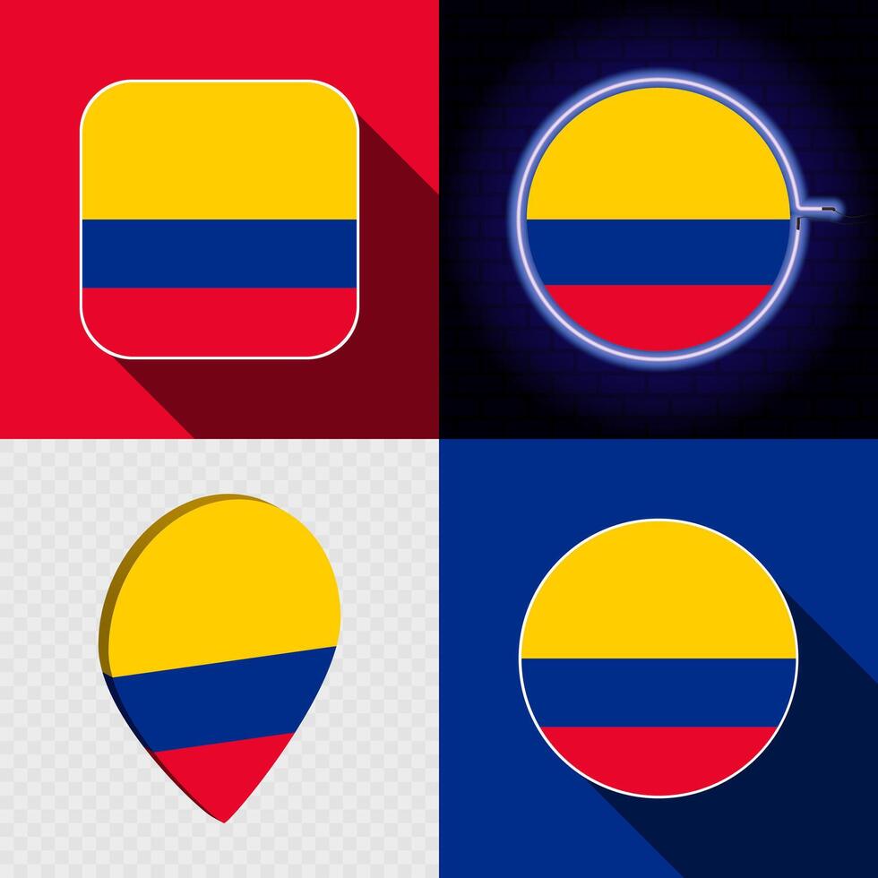 Set of modern icons with the national flag of Colombia. vector