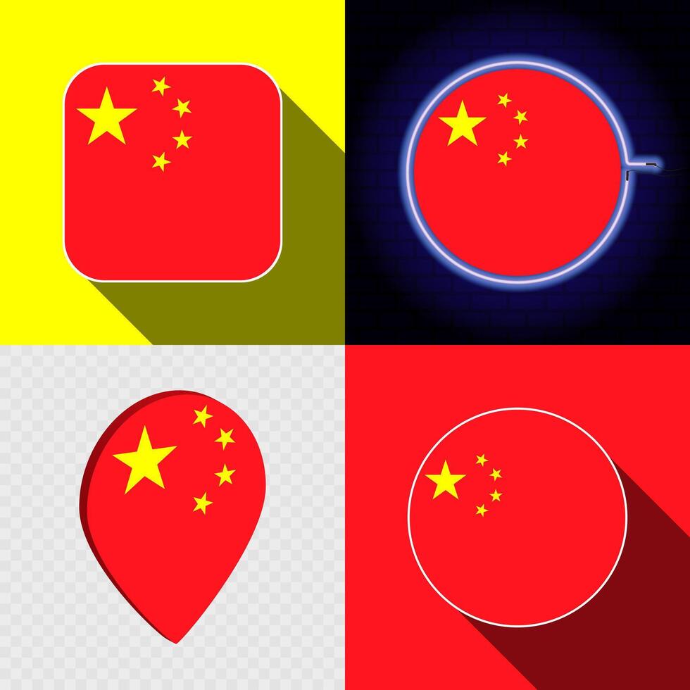 Set of modern icons with the national flag of China. vector