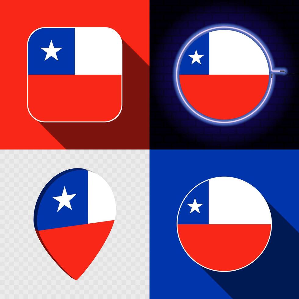 Set of modern icons with the national flag of Chile. vector