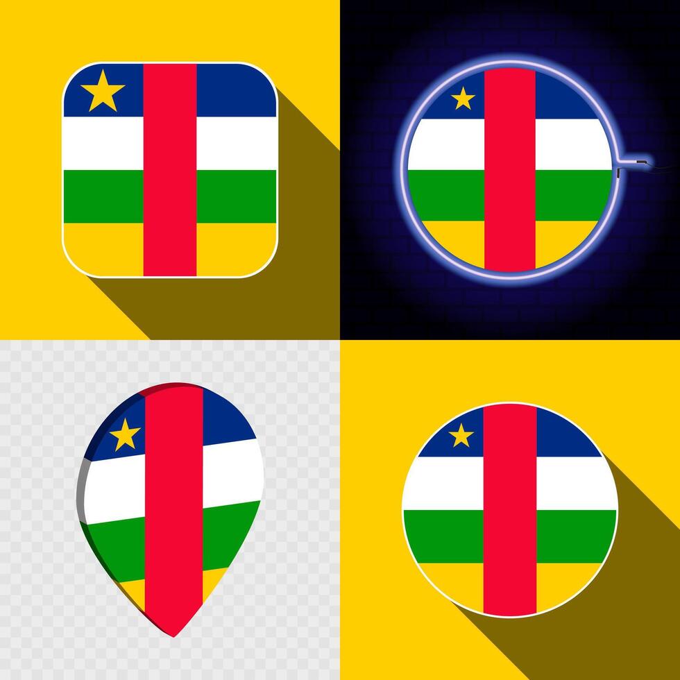 Set of modern icons with the national flag of Central African Republic. vector