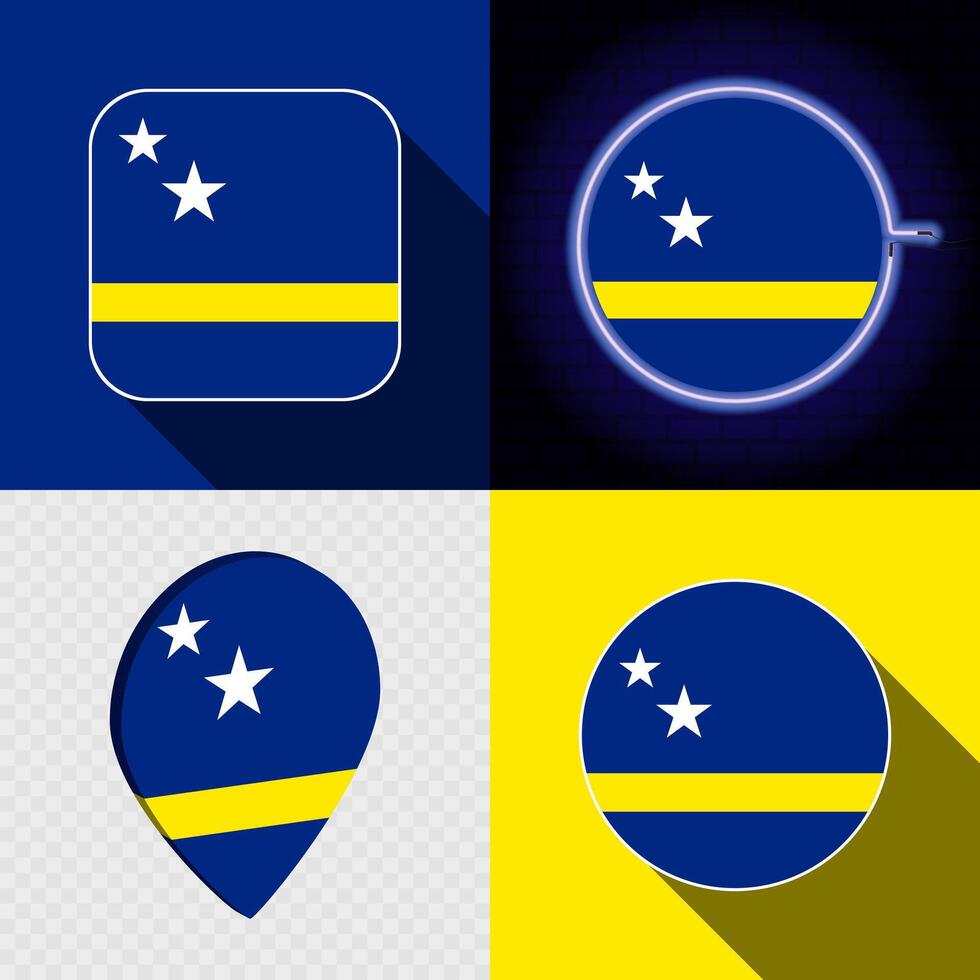 Set of modern icons with the national flag of Curacao. vector