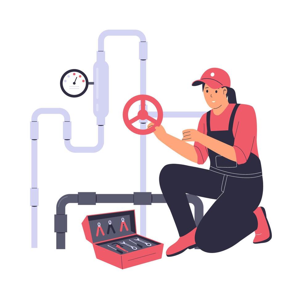 Illustration of a Plumber Fixing Pipes vector