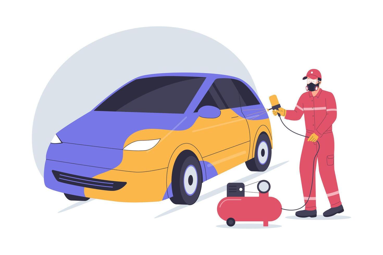 Car Spray Painting in Auto Body Workshop vector