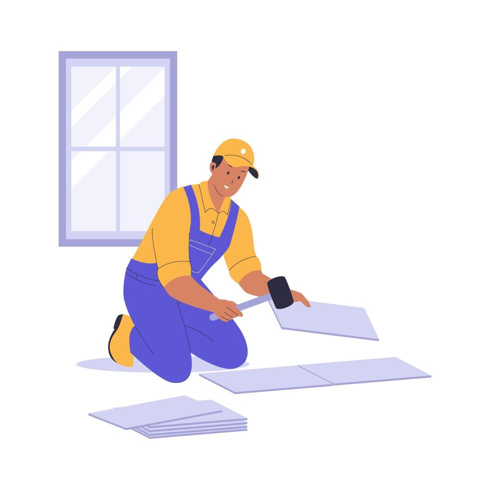 Illustration of a Home Repairman Installing Floor Tiles vector