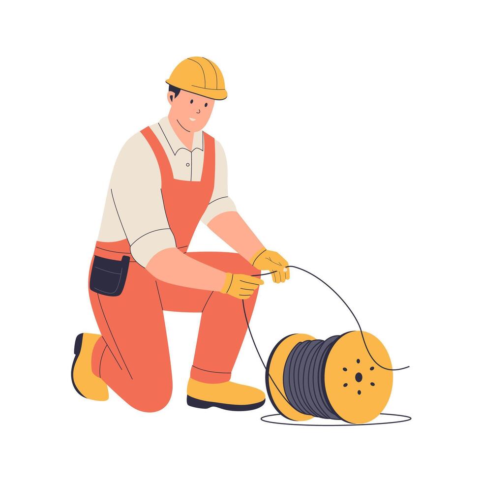 Electrician Unrolling Electrical Cable vector