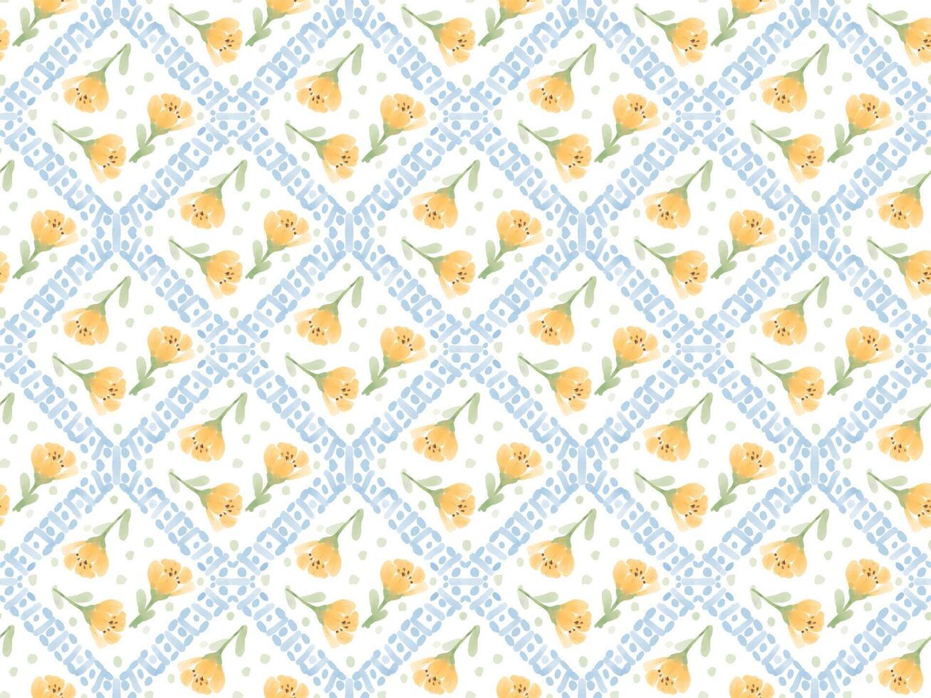 watercolor yellow cosmos flower block seamless pattern background vector