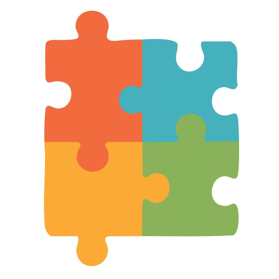Four connected colorful puzzle pieces in flat cartoon style. isolated educational illustration. vector