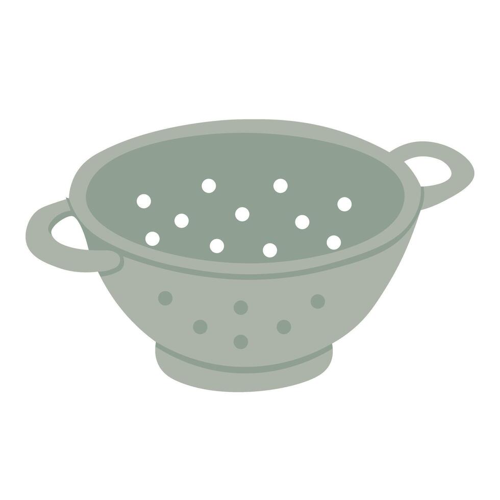 Simple cartoon colander kitchen utensil for cooking pasta or vegetables, isolated, flat style. vector