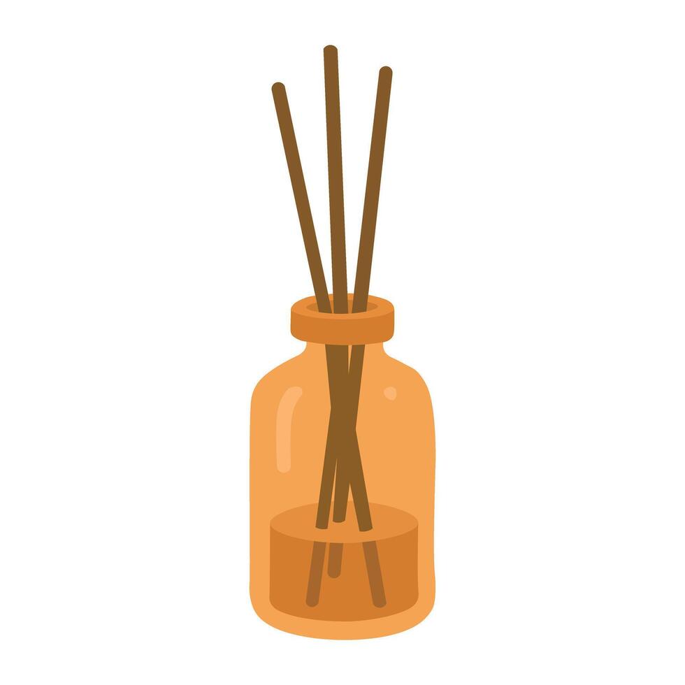 Flat diffuser with sticks in warm tones. Great for yoga, spa, and aromatherapy kits. vector