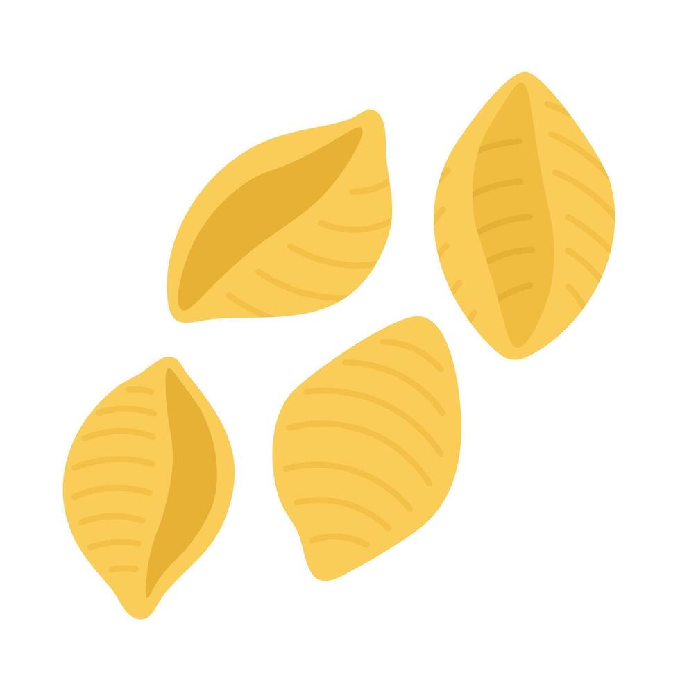 Cartoon conchiglie pasta shells isolated on white background, flat food style illustration. vector