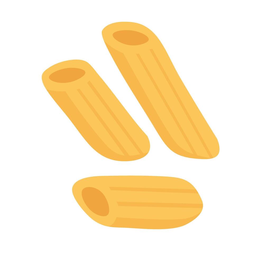 Cartoon penne pasta pieces isolated on white background, flat food style illustration. vector
