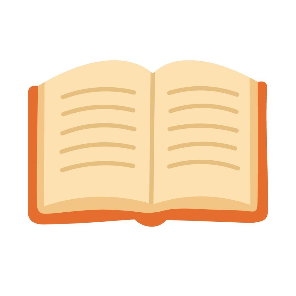 Open book with visible pages and lines. Cute flat cartoon style illustration, ideal for education, reading, or school-related themes. vector