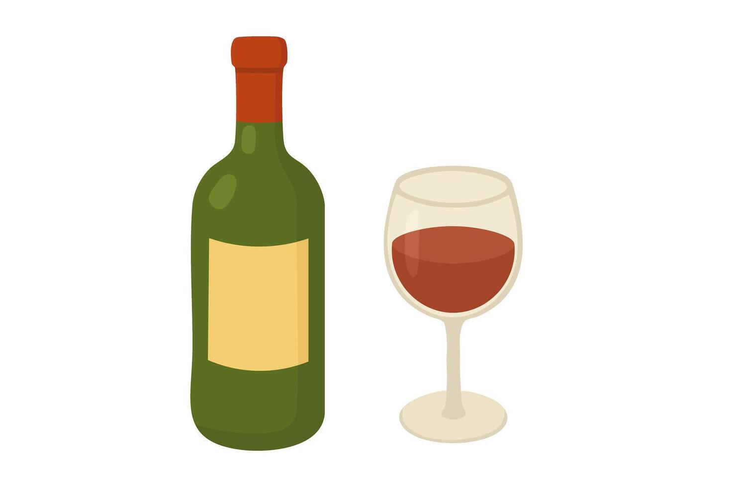 Cartoon of wine bottle and glass with red wine. Perfect for pasta and gourmet dishes. vector