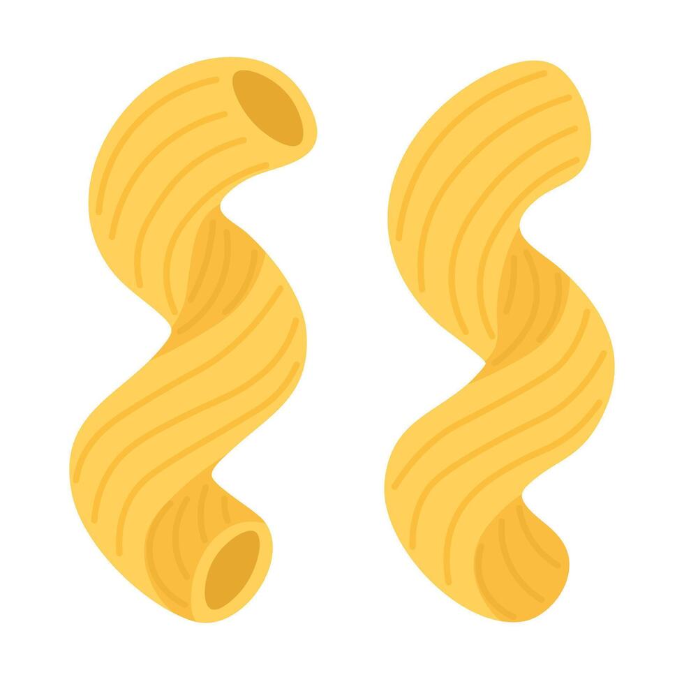 Cartoon corkscrew pasta isolated on white background, flat illustration of pasta type. vector