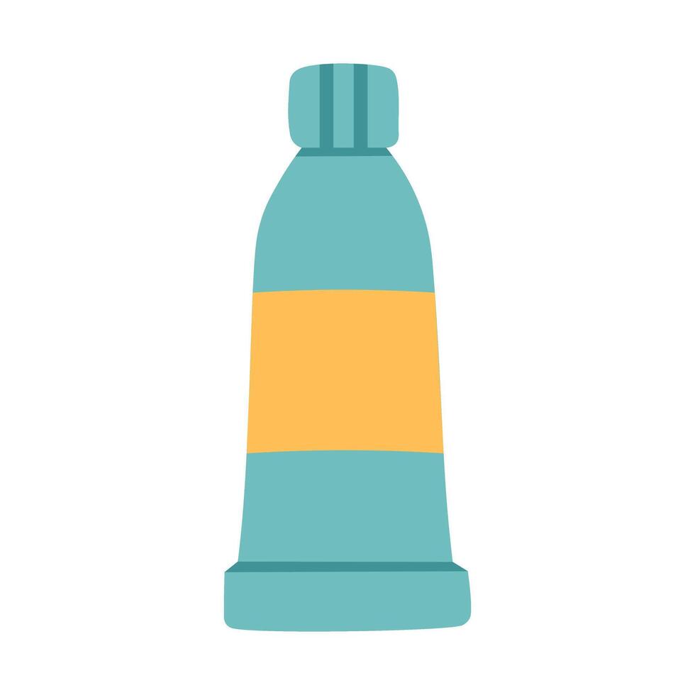 illustration of a flat cartoon-style paint tube in turquoise and yellow colors. Isolated on white background. vector