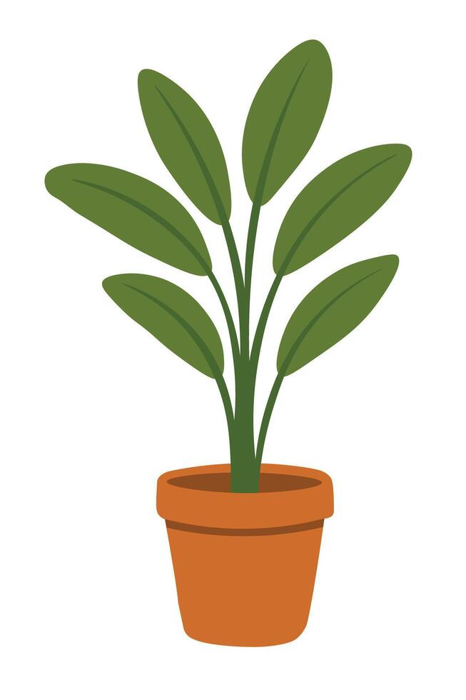Flat houseplant in terracotta pot. Calm green home decor for yoga and meditation zone. vector